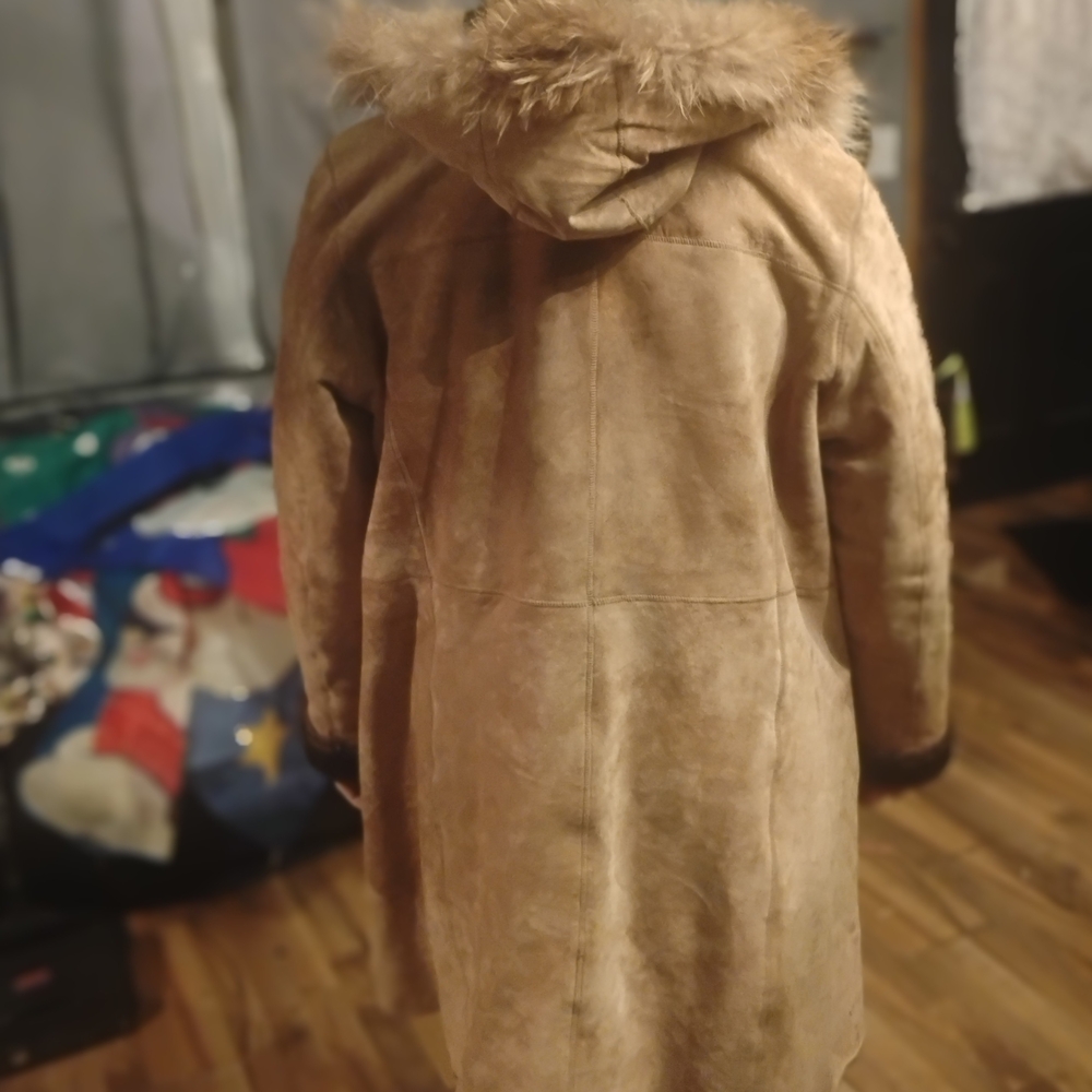 Women's Tan Leather Jacket with Fur Hood